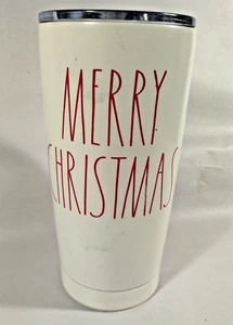 Rae Dunn 16 Oz. Stahl Thermobecher + Deckel FROHE WEIHNACHTEN elfenbein + rote Buchstaben - Bild 1 von 8