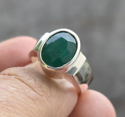 Mens Emerald Ring, Natural Beryl 925 Sterling Silver Ring, Zamurd Ring For Men - Image 1 of 4