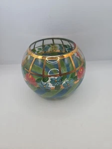 Mackenzie Childs handbemalte Glaskugel Vase blau gelb rot Blumen seltener Fund - Bild 1 von 14