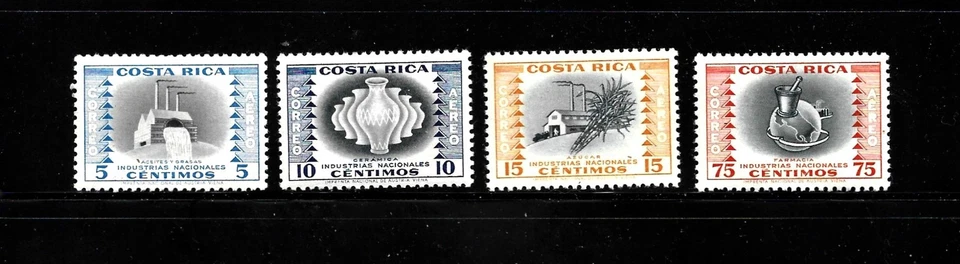 Sello de Costa Rica - Scott # C252-C255 - Juego - Como nuevo/VLH-OG-1956 - Correo aéreo - Perfecto 12 Foto 1 de 1