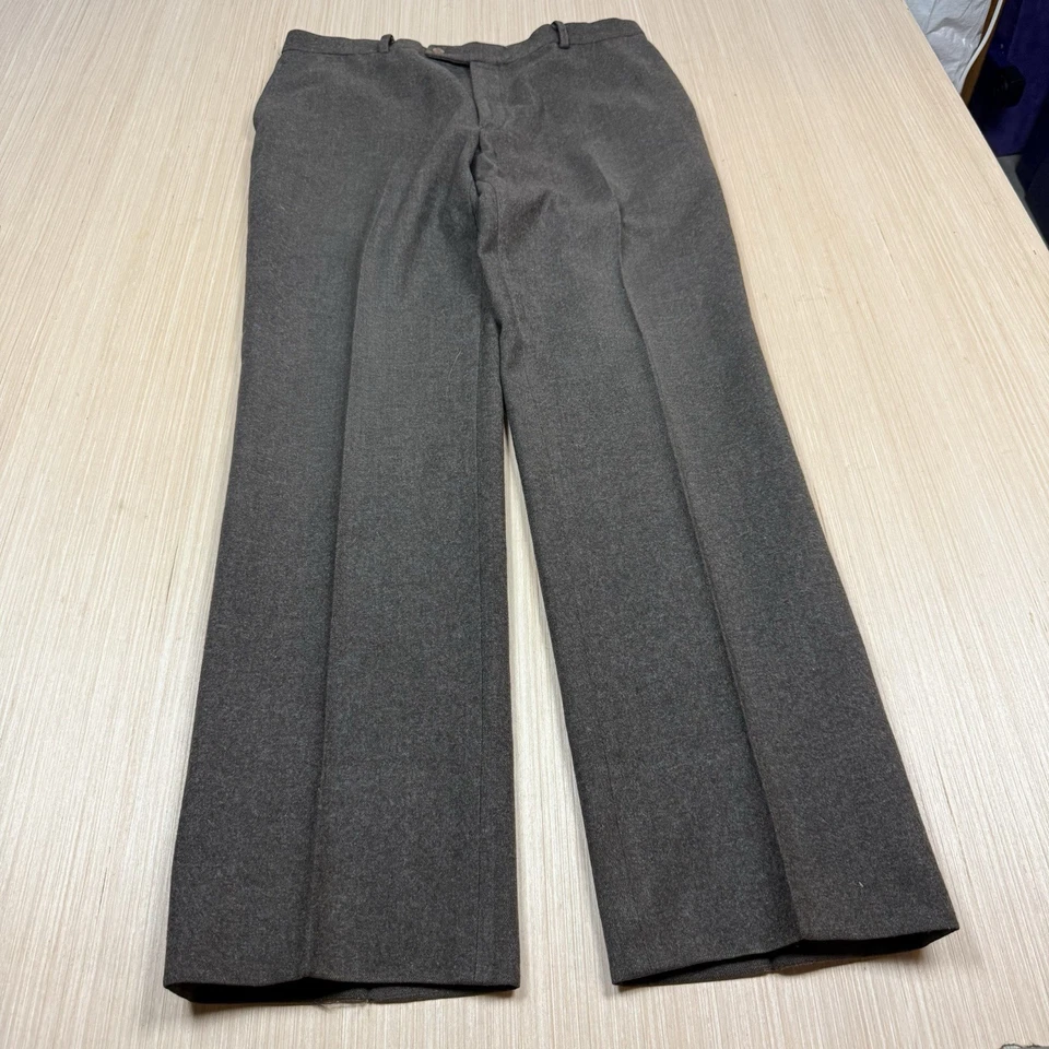 Vintage Calvin Klein Wool Pleated Pants 36x32 Made in Hong Kong Brown Trousers - Image 1 of 4