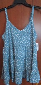 New Torrid Slub VNeck Tiered Swing Cami Blue Steel 1 1X 14 16 Cotton Rayon Spand - Picture 1 of 5