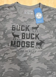 Life Is Good Mens 2XL 'Buck Buck Moose' Camouflage Short Sleeve T-Shirt NEW - Picture 1 of 4