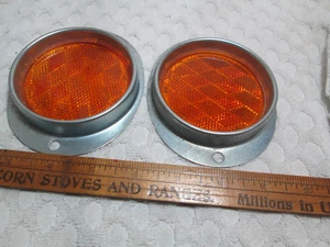 2 Vtg PM-460 SAE-A Sate-Lite-30 Yellow Amber 3" Dia Reflectors Semi Steel Frame - Picture 1 of 2