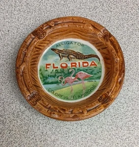 Vintage Florida Souvenir Nov Co Ceramic Ashtray with Alligator & Flamingos 1950s - Picture 1 of 6