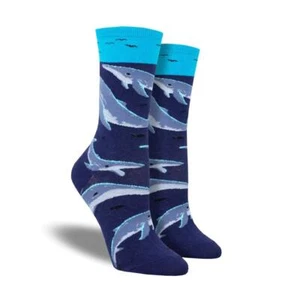 Socksmith Women Graphic Navy Blue Cotton Crew Socks Whale Watching Design UK 3-8 - Picture 1 of 1