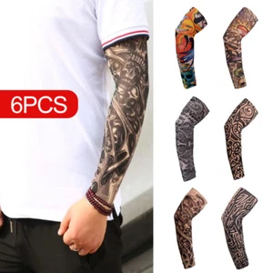 Nylon Stretch Costume Fake Tattoo Sleeve Arm Stocking Fancy Dress Pack of 6 AU - Picture 1 of 9