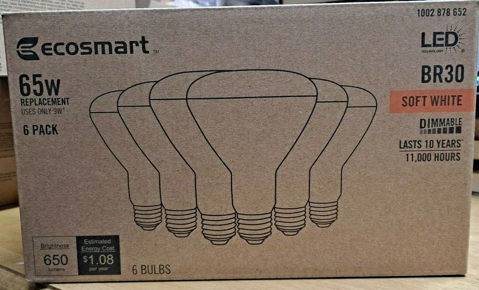 Eco Smart 65W Equivalent BR30 Dimmable LED Light Bulb (Pack of 6)