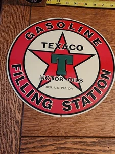 Texaco Benzintankstelle rundes Blechschild - Bild 1 von 5