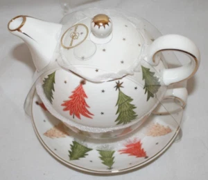 Grace Teaware Colorful Christmas Pine Trees Stacking Tea For One Teapot New - Picture 1 of 3