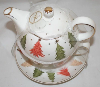 Grace Teaware Colorful Christmas Pine Trees Stacking Tea For One Teapot New - Image 1 of 3
