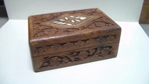 Carved Jewelry Box Wood Wooden Made In India 6"X 4"X2-1/2" - Picture 1 of 22
