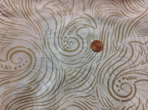 Vtg 40s-50s Dress Fabric METALIC GOLD PRINTED ON WHITE 4.5 YD 36" WIDE - Picture 1 of 3