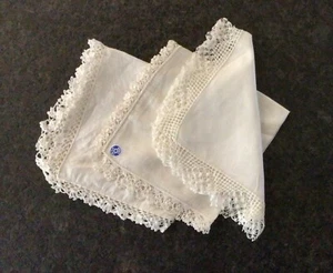 3 Vintage Handkerchiefs— White Linen & Lace - Picture 1 of 1