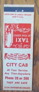 TAXI CAB MATCHBOOK COVER: CITY CAB EMPTY 1940s MATCHCOVER -D24 - Picture 1 of 2