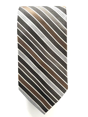 Corbata de seda para hombre PAUL DIONE de diseñador a rayas plateada/cobre/gris Foto 1 de 2