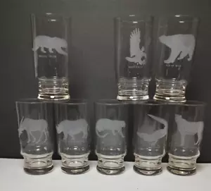 Set of 8 Vintage Georg Jensen etched endangered animal tumblers glasses 5.5" - Picture 1 of 13