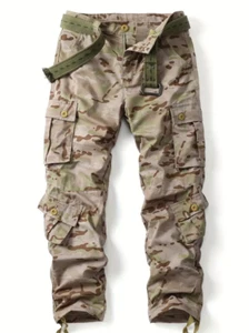 MEN'S CAMOUFLAGE CARGO PANTS Relaxed Fit DESERT CAMO Army Hunting Casual SIZE 34 - Picture 1 of 8