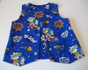 Handmade SONIC Vest Boys Girls sz Medium 4 5 6 7 Blue FUN Novelty Cotton Blend - Picture 1 of 8