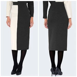 ISABEL DE PEDRO Charcoal Cream Colour Block Jersey Stretch Pencil Skirt Sz 10/38 - Picture 1 of 8