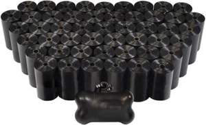 1,000 BLACK PET WASTE POOP BAGS WITH TWO DISPENSERS - Picture 1 of 7