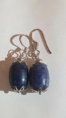Sterling Silver lapis lazuli earrings. Vintage blue Lapiz on 925 silver.Dangling - Image 1 of 4