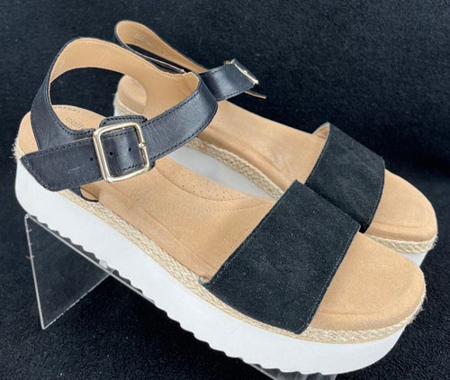 Clarks Collection sandali neri in pelle punta aperta plateau scarpe donna US 10M