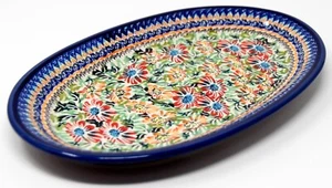 Polish Pottery 12" long Oval Platter from Zaklady Boleslawiec Floral Garden - Picture 1 of 4