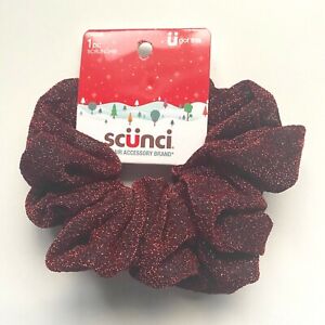 Scunci Hair Tie-Scrunchie-Red Metallic Sparkly Fabric-Valentine's Day-Free Ship