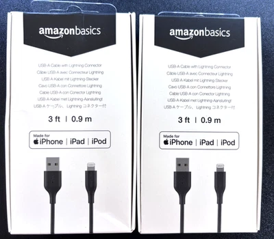 2x Amazon Basics USB-A to Lightning Cable Cord for iPhone iPad,3ft,MFi-Certified - Image 1 of 4