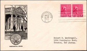 Scott 843 4 Cents Madison Sudduth FDC Typed Address Coil Pair Planty 843-80 - Picture 1 of 2