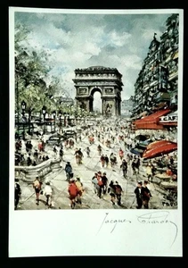 Vintage Paris Champs-Élysées Arc de Triomphe Lithograph Postcard 1981 - Picture 1 of 2