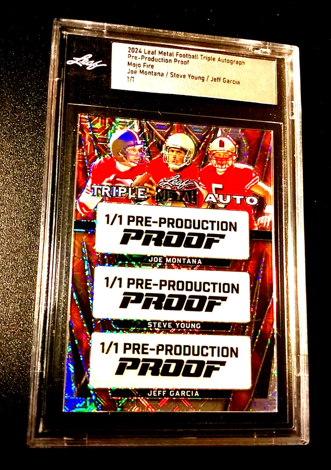 Joe Montana 1/1 2024 Hoja Comida Mojo Fire Refractor 1 de 1 Steve Young Garcia #1 Foto 1 de 4