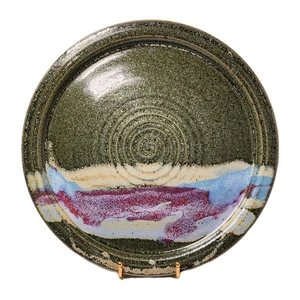 Studio Art Pottery Handmade Green Blue Purple Glazed Ceramic Plate Signed 16" - Picture 1 of 12