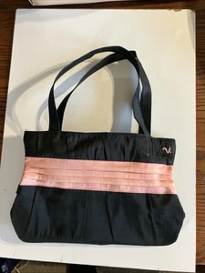 CLAIRE V Silk Wristlet Handbag Black With Pink Pleaded Band - Picture 1 of 7
