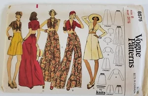 Uncut Vtg 1974 SUPER WIDE LEG PANTS Vogue 8575 Midriff Top SZ 8 BOHO RETRO - Picture 1 of 2