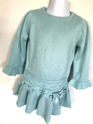 Vestido Suéter CRAZY 8 Niñas 3T Azul Tejido Cintura Caída Mangas Flutter Lazo Satinado Foto 1 de 4