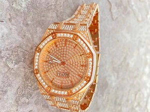 Fully Iced Out Rosegold Gold Diamonds Watch - Picture 1 of 5