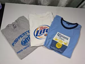 Retro Beer Tshirt Lot - Corona Ringer Tee, Miller Lite Property Of, Logo Large - Picture 1 of 24