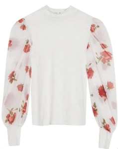 EX NEW LOOK Blouse Floral Mesh Sleeve High Neck Top Ladies Summer Holiday 540 - Picture 1 of 7