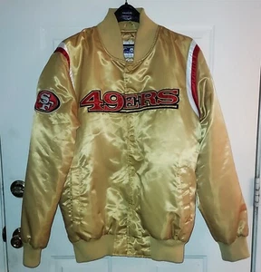 49ers STARTER JACKET GOLD SATIN STARTER BLUE LABEL SIZE LARGE BOMBER - Picture 1 of 18