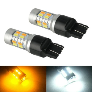 7443 White&Amber LED Car Turn Signal Light 7444 7440 Switchback DRL Parking Bulb - Picture 1 of 12
