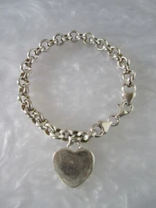VINTAGE VOLLSTÄNDIG GEPUNZT MASSIV STERLINGSILBER ITALIEN HERZ BETTELARMBAND 8" - Bild 1 von 12