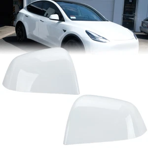 2pcs Rear View Mirror Cover Cap Left+Right For Tesla Model Y 2020 21-2024 White - Picture 1 of 14