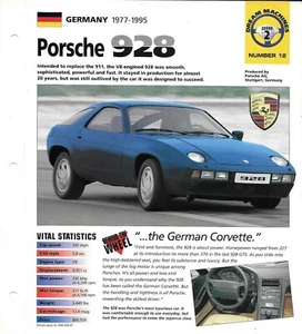 Dream Machines folder 1977-1995 PORSCHE 928 SPEC SHEET fact card Hot Cars - Picture 1 of 3