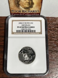 2004S SILVER Michigan NGC Certified PF69 ULTRA CAMEO State Qtr. SQ1087 - Picture 1 of 5