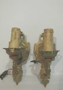 Vintage Pair Spanish Revial Art Deco Tudor Gothic Wall Sconces Spelter Colorful - Picture 1 of 12