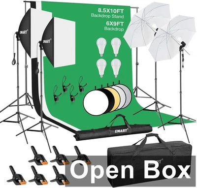 EMARTEM-ULK45BSK  8.5 x 10 ft Backdrop System, Photography Lighting Kit - Image 1 of 4