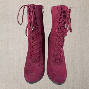 Bottines à lacets Carlos Santana Malbec Sandra taille 9 rouge bordeaux talon 2” daim - Photo 1/9