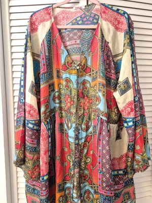 Johnny Was Mujer 100% Seda Komoto Manga Larga Blusa Cárdigan Chaqueta Talla 3X Foto 1 de 4